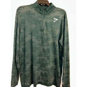 GYMSHARK Jacket Mens Large Slim Green 1/4 Zip Pullover Seamless Sport Gym woodla